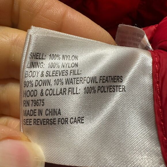 Michael Kors Packable Down Fill Jacket Size Large Red Hooded Full Zip Quilted - Picture 9 of 9